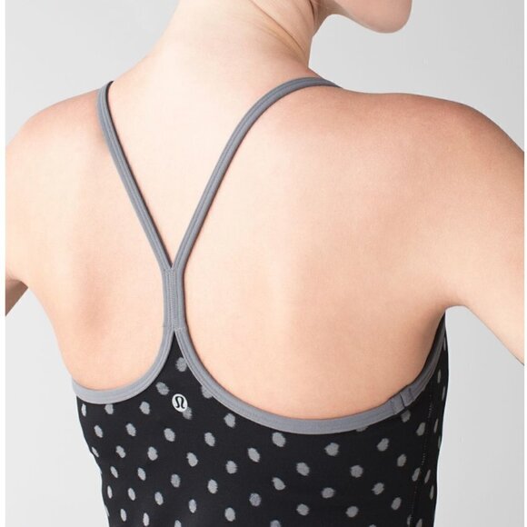 Lululemon Power Y Tank * Luon ghost dot black slate polka dots size 6 - Picture 2 of 9